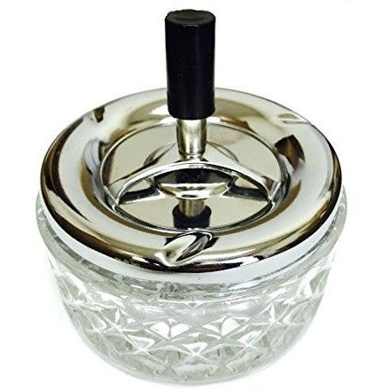 4.75" Round Push Down Glass Ashtray with Spinning Tray, , fessonline, FESSONLINE