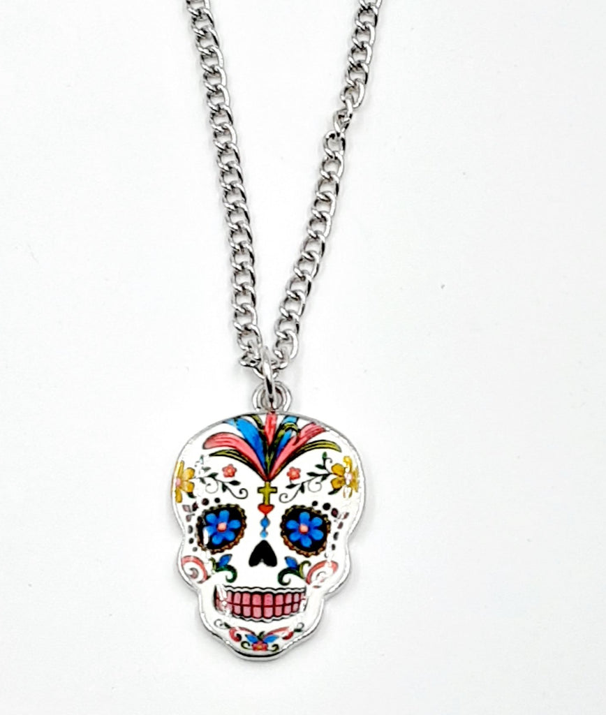 Day of the dead sugar skull necklace white