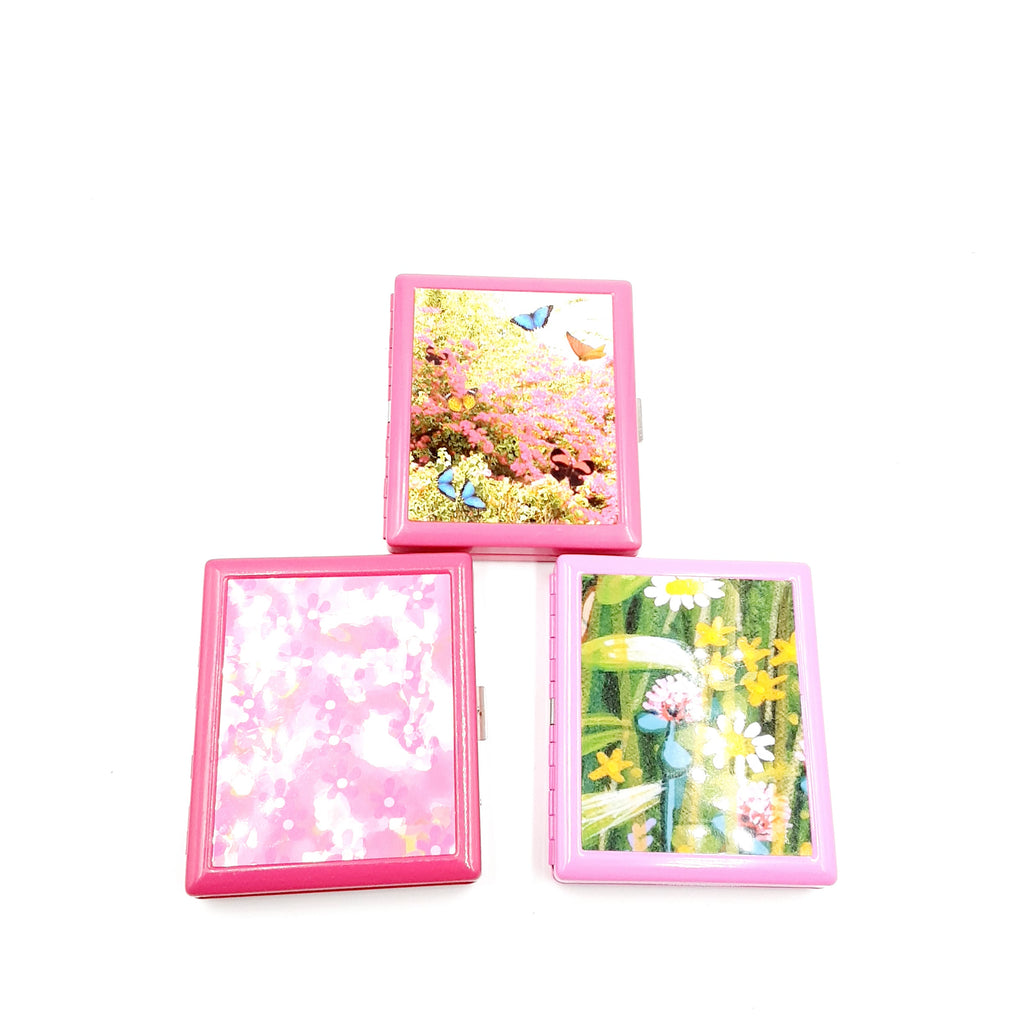 Pink Cigarette metal  case assorted designs for 85mm