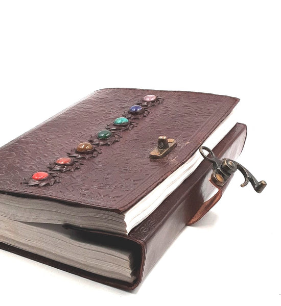 Leather Embossed journal with 7 Genuine Chakra Stone #2705