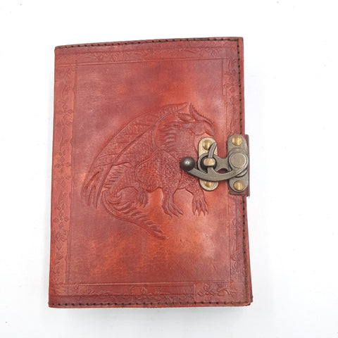 Embossed Leather Single Dragon Journal with Lock #2343