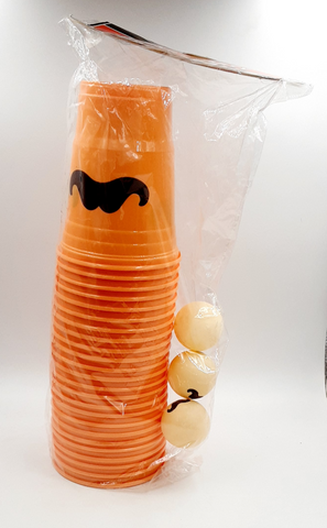 Mustache Beer Pong Pack cups and balls 24 cups - 3 balls