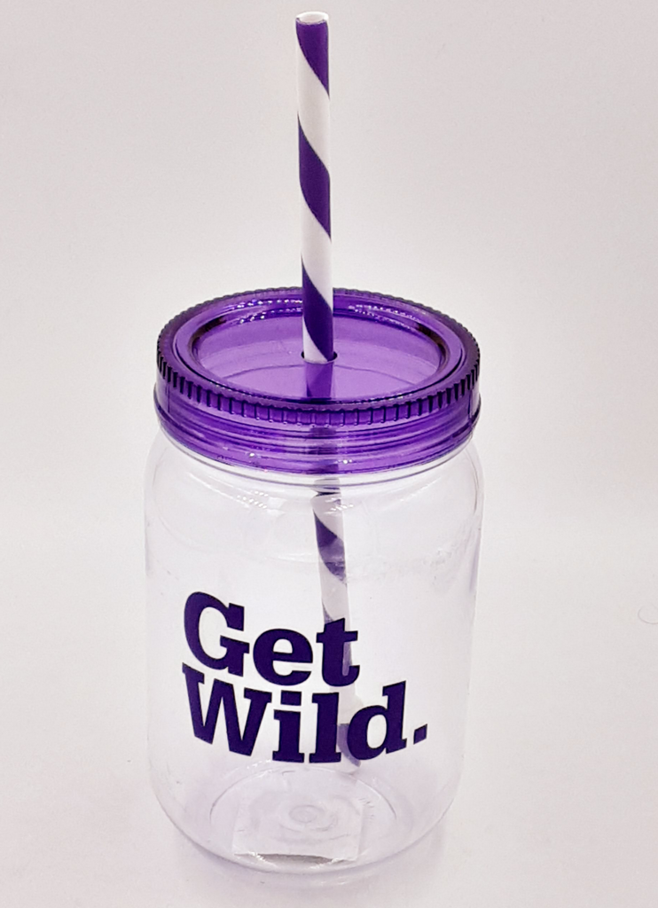 Plastic Mason jar "get wild" 22oz