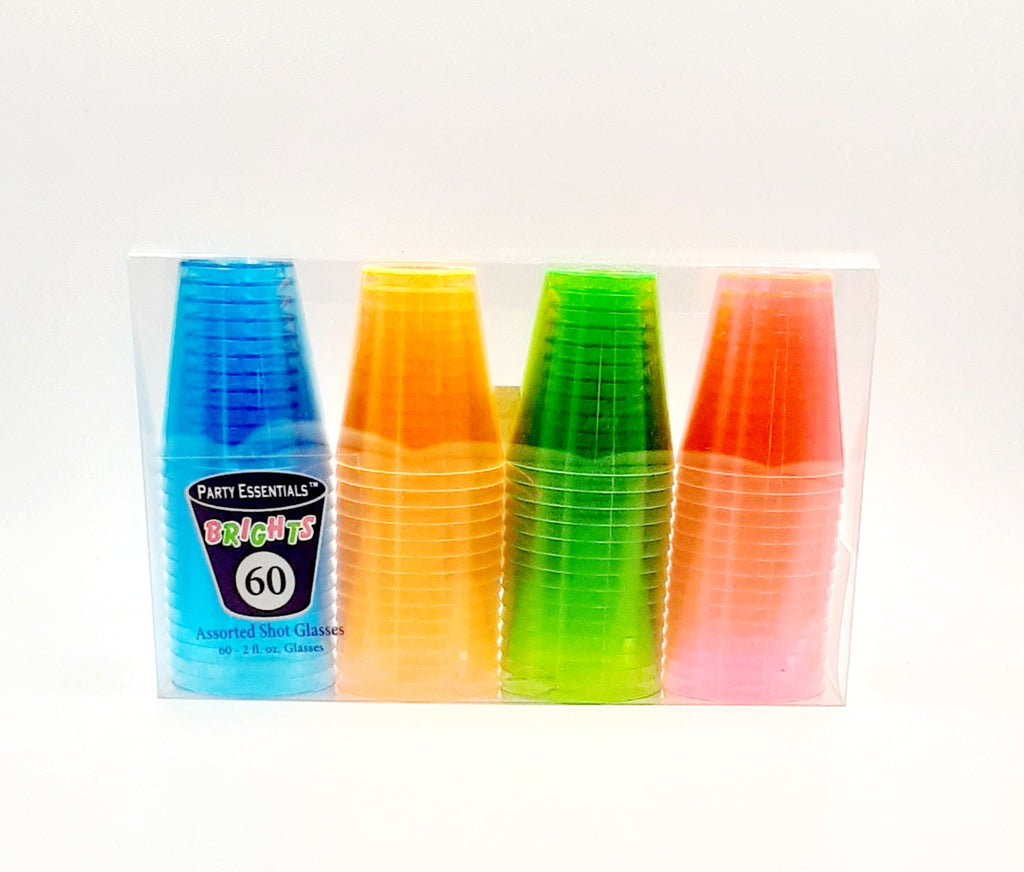 Party Essentials Hard Plastic 2-Ounce Shot/Shooter Glasses, Pack of 60, Assorted Neon, Multicolor #N26090