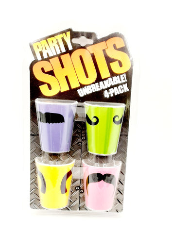 Mustache Plastic Shotglass Set, Multi-Colored, Set of 4