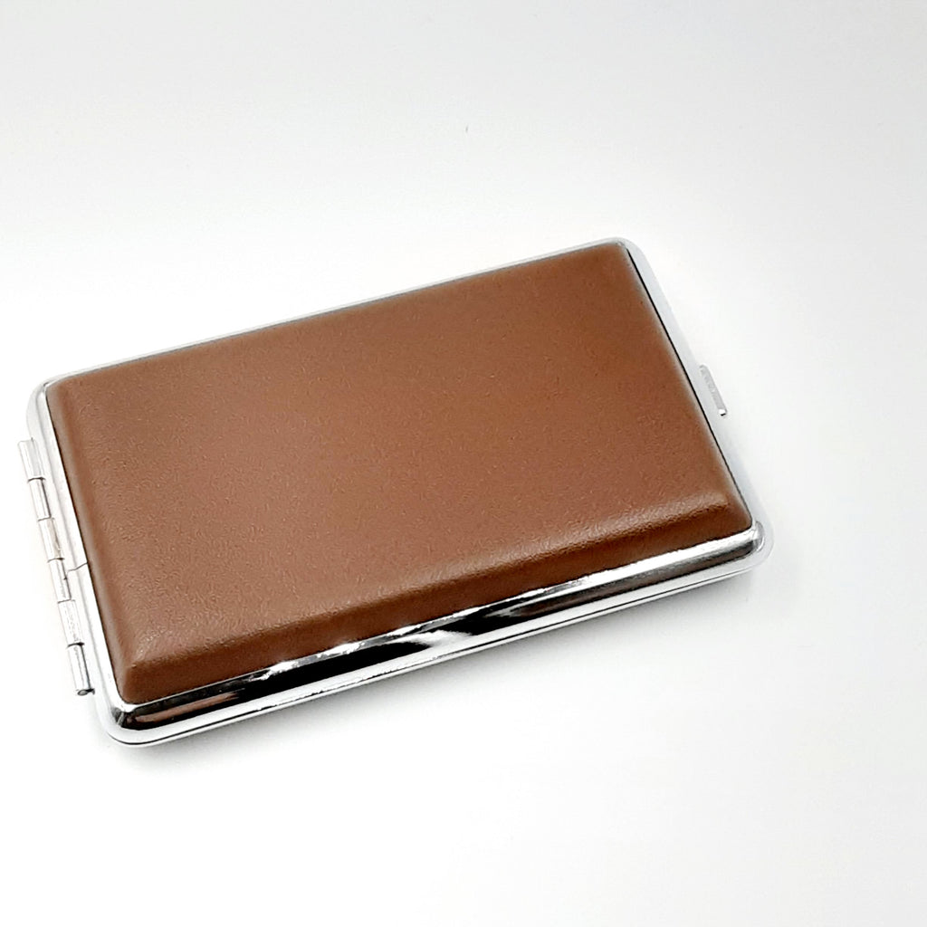Metal Brown Leather Double Sided King for 85mm Cigarette Case