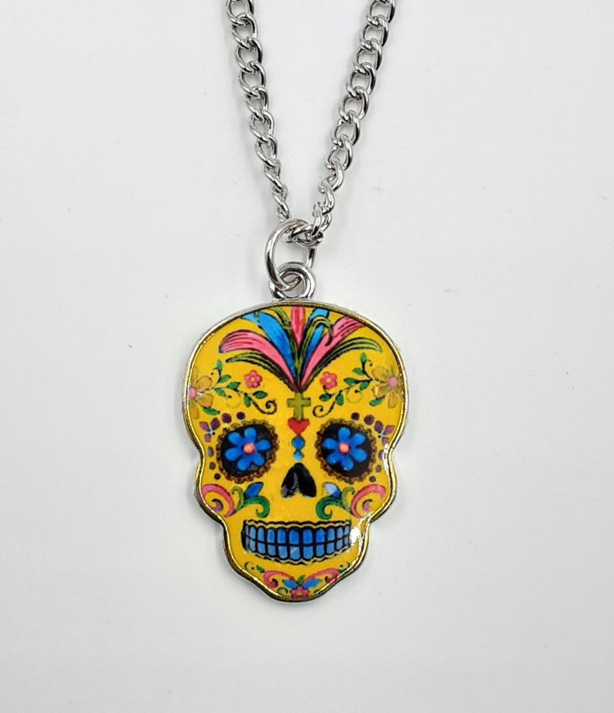 Yellow Day of the dead sugar skull necklace