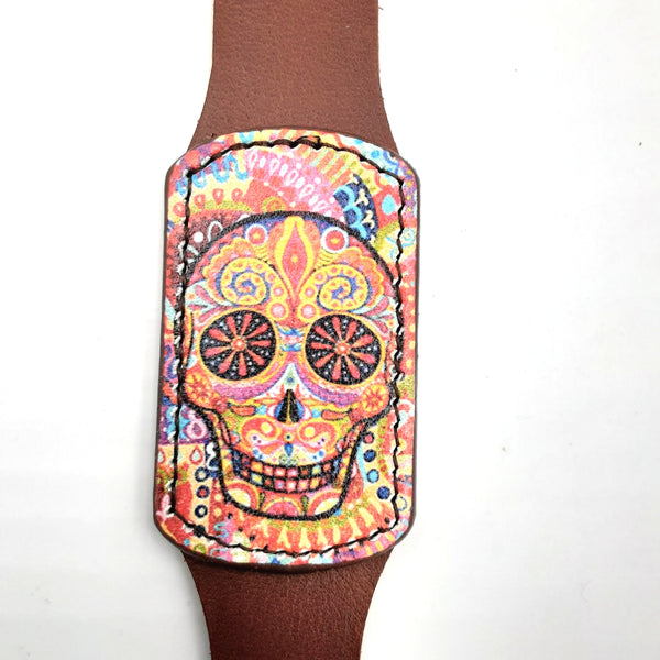 Day of the Dead Leather bracelete 9"