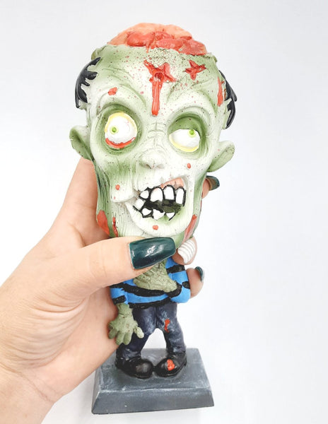 Gruesome bloody brain bobbly head Zombie Statue #2460