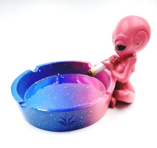 4" Pink Alien Smoking Ashtray Multicolor