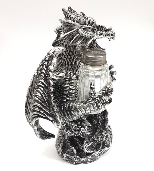 Dragon Salt and Pepper Shaker Set with Holder Figurine for Kitchen Table Decor Medieval