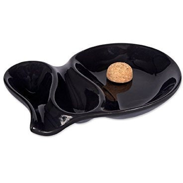 Ceramic 2 Pipe & Cigar Black Ashtray with Cork Knocker for Patio Use (Opposite Side), , fessonline, FESSONLINE