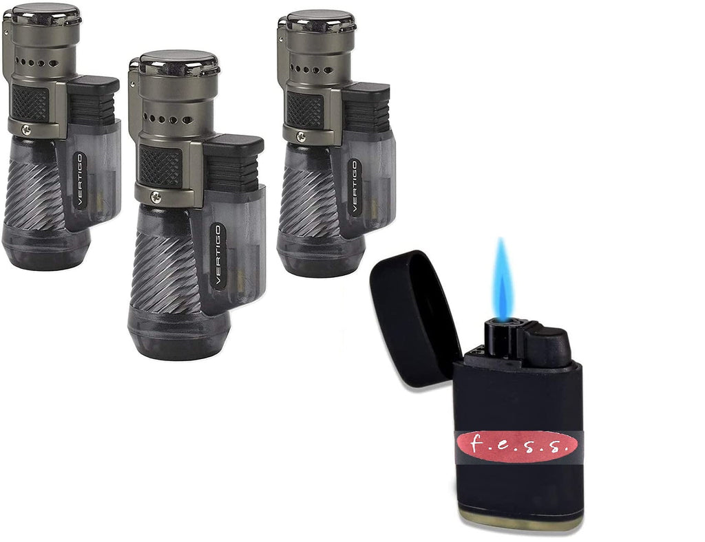 Vertigo by Lotus Cyclone Triple Torch Cigar Lighter Charcoal 3 Pack Plus Free FESS Single Torch …