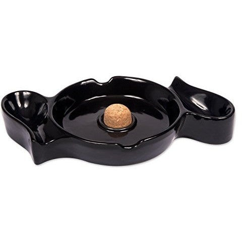 Ceramic 2 Pipe & Cigar Black Ashtray with Cork Knocker for Patio Use (Opposite Side), , fessonline, FESSONLINE