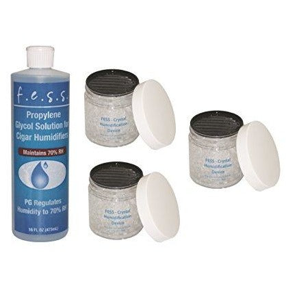 F.e.s.s Fess 16oz Propylene Glycol Humidor Solution with 3 Qty 4oz Cigar Crystal Gel Humidifier for Cigar Humidors, , fessonline, FESSONLINE
