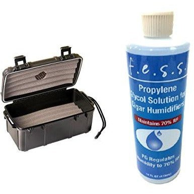 Fess F15 Black Travel Cigar Humidor Waterproof Holder Case for up to 10-15 Cigars with Fess Propylene Glycol PG Solution 16 oz, , fessonline, FESSONLINE