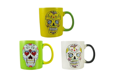 Set Of 3 DAY OF THE DEAD Sugar Skull Ceramic Coffee Mug