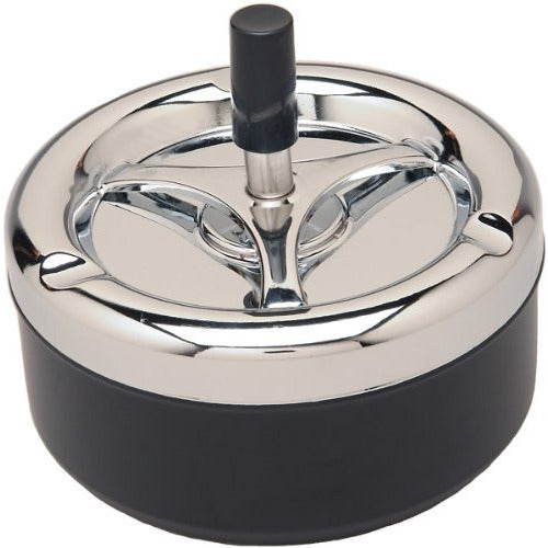 Round Push Down Ashtray with Spinning Tray Black -A32, , FESSONLINE, FESSONLINE