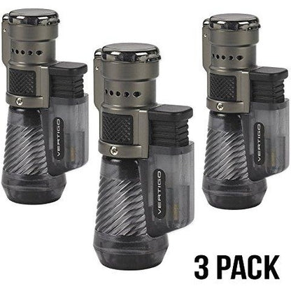 Vertigo by Lotus Cyclone Triple Torch Cigar Lighter Charcoal 3 Pack, , fessonline, FESSONLINE