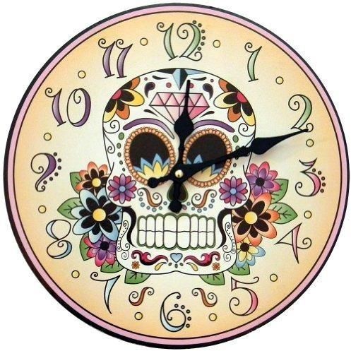 1 X Day Of The Dead Clock Skeleton Flowers Halloween Mexican Tradition Artwork, Clock, fessonline, FESSONLINE