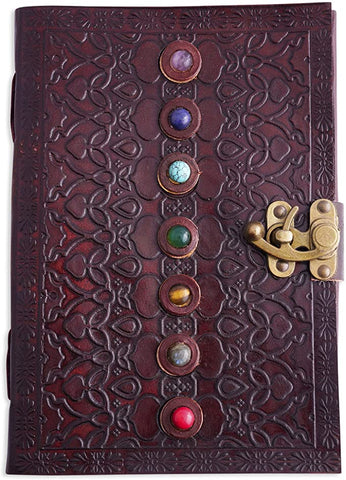 Leather Embossed journal with 7 Genuine Chakra Stone #2705