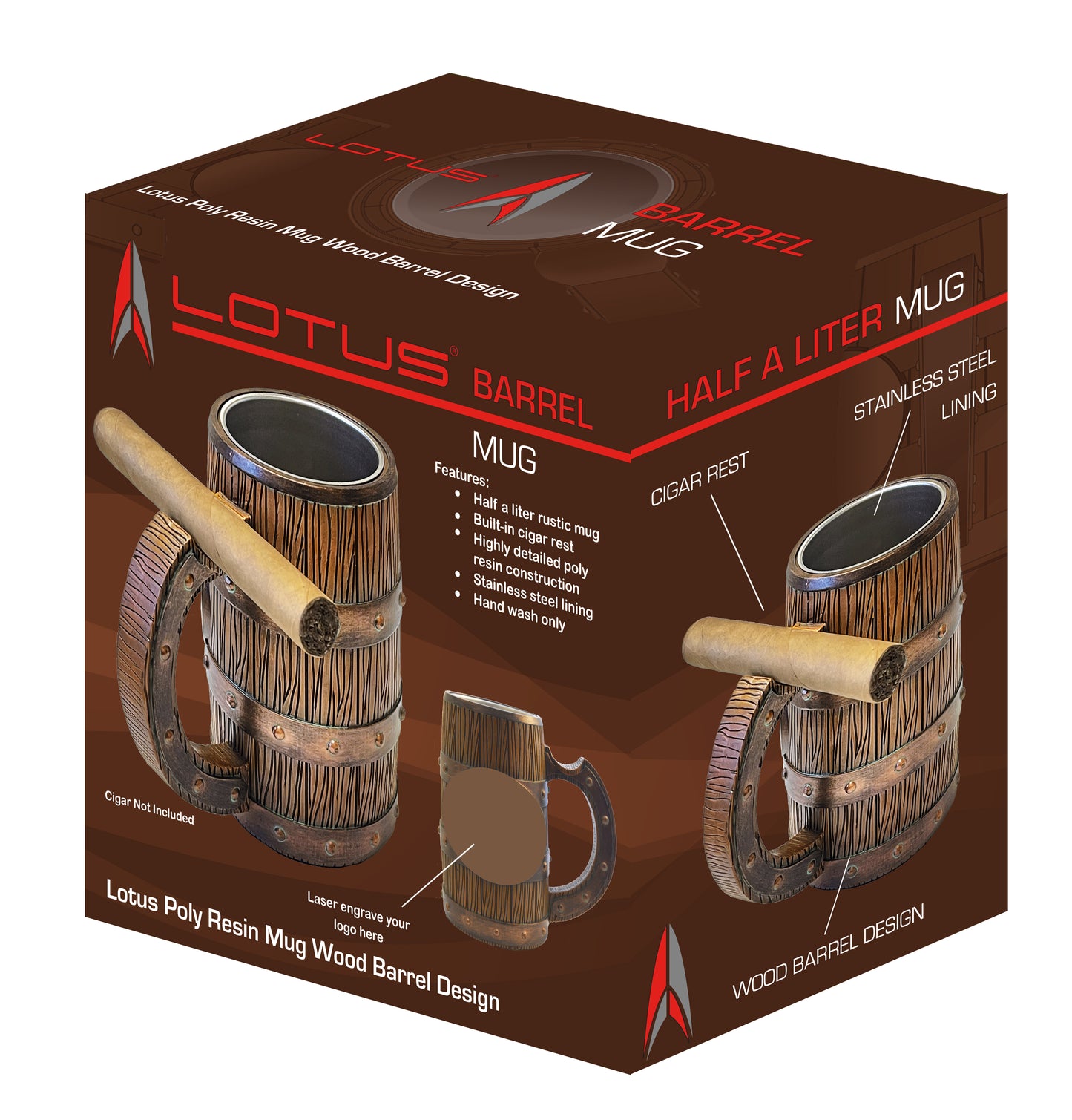 Lotus Wood Barrel Mug Design With Single Cigar Rest - LMUG1