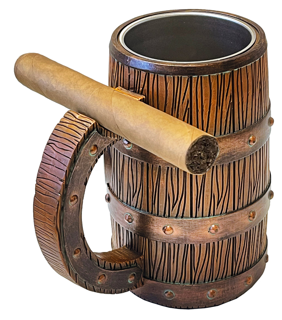 Lotus Wood Barrel Mug Design With Single Cigar Rest - LMUG1