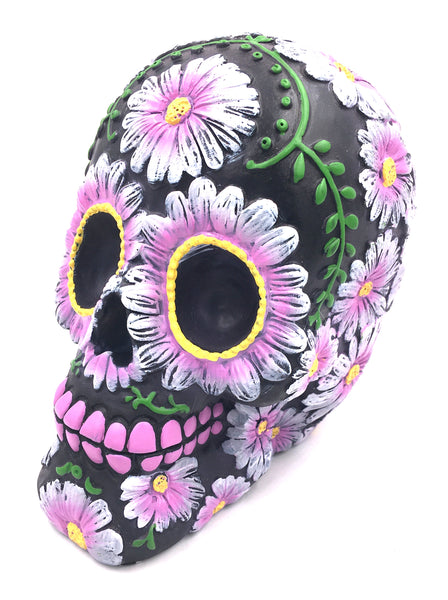 Floral Day of The Dead Black and Pink Sugar Skull Coin Bank
