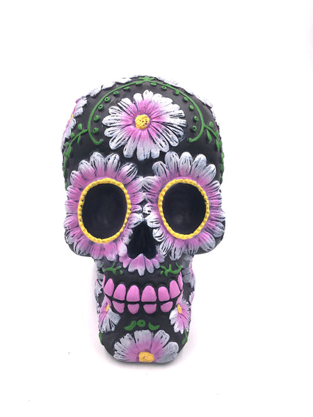 Floral Day of The Dead Black and Pink Sugar Skull Coin Bank