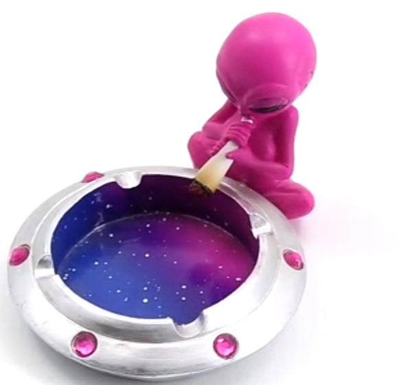 Pink Alien with Flying Saucer Ashtray - 4"