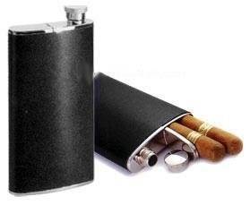 Cigar Case Flask Combo Hip Flask (4 Oz) w/ Cigar Holder (6-1/2"), , m4wholesale.com, FESSONLINE